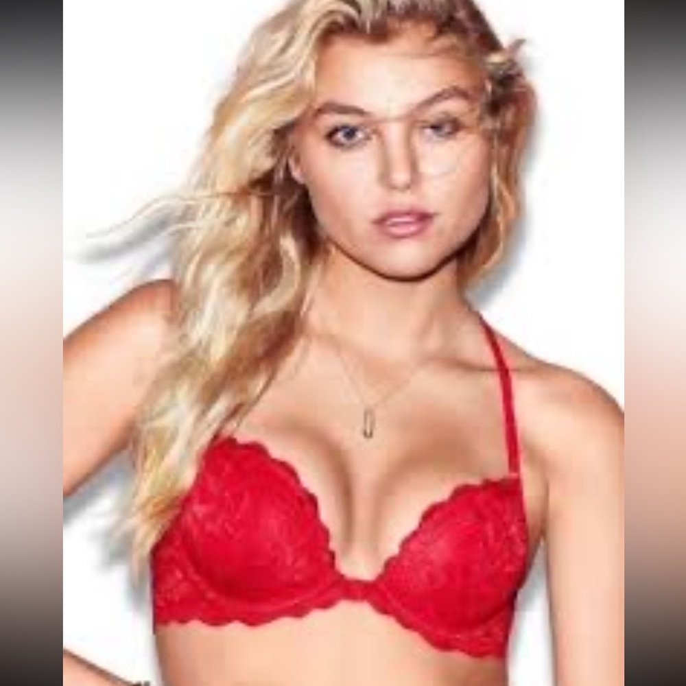 Victoria’s Secret Pink Red Floral Lace Racerback Bra Front Closure 32D
